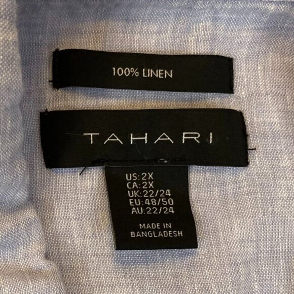Tahari Womens Shirt US 2X EU 48/50 100% Linen Blue Button-Front Collared Tunic - Picture 3 of 10